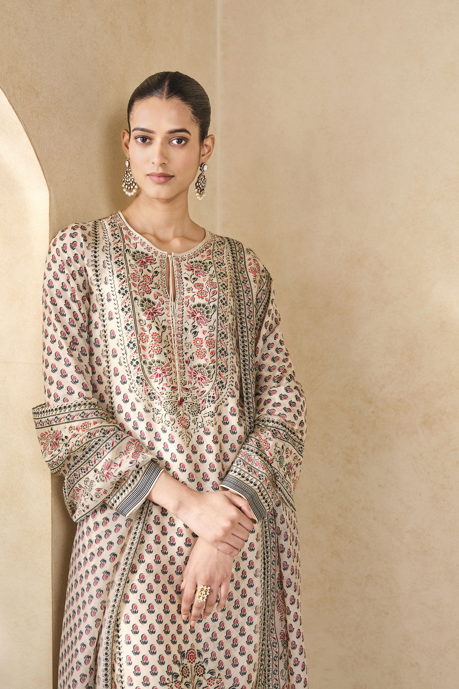 Sierra Printed Silk Suit Set - Ivory, Ivory, image 4
